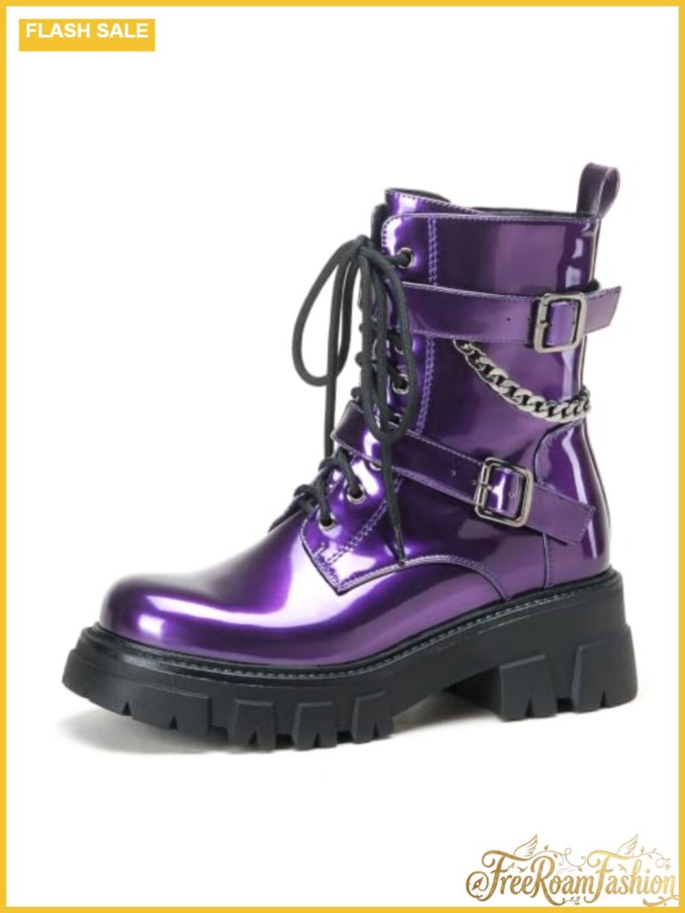 Women's Chunky Platform Combat Boots Lace Up Zip Ankle Biker Boots